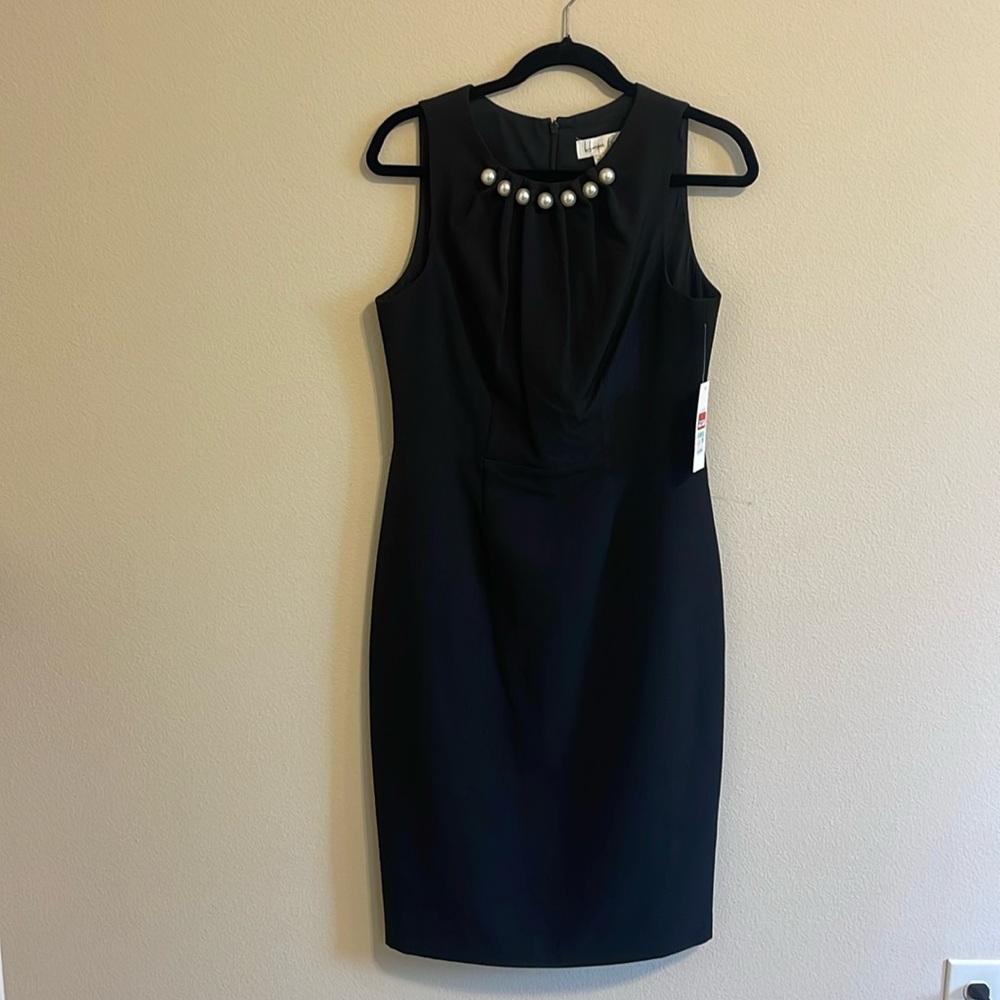 Harper Rose black sheath dress with pearl neckline